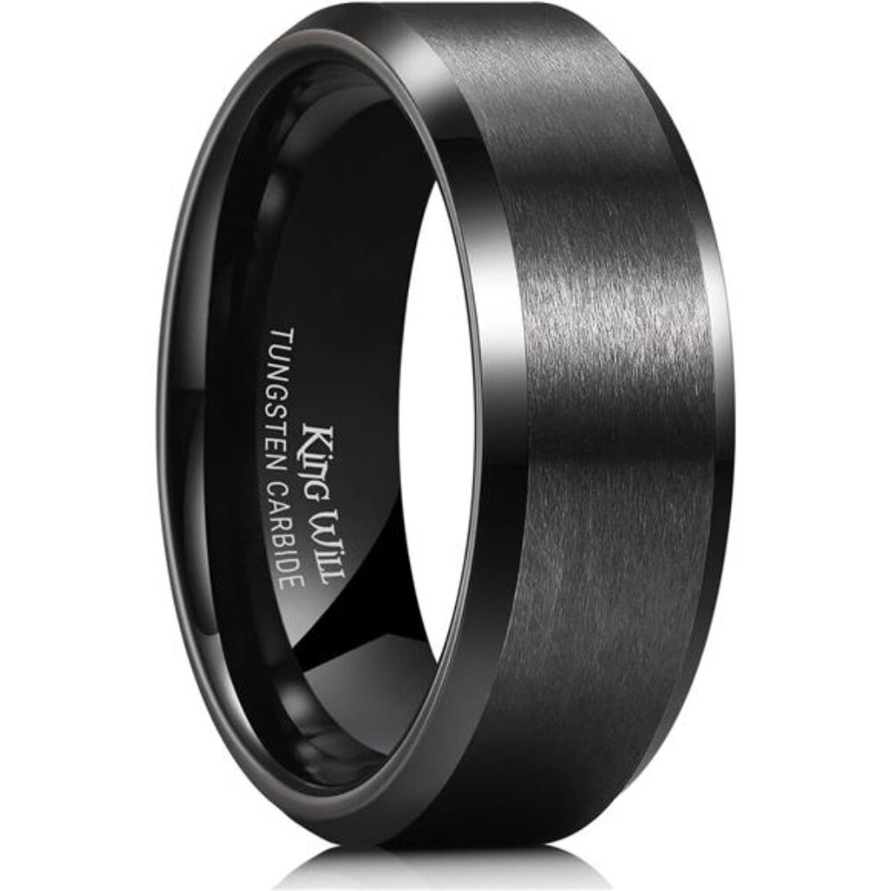 Tungsten Men's Wedding Ring - Available in 6mm to 10mm,Black/Silver,Matte Finish